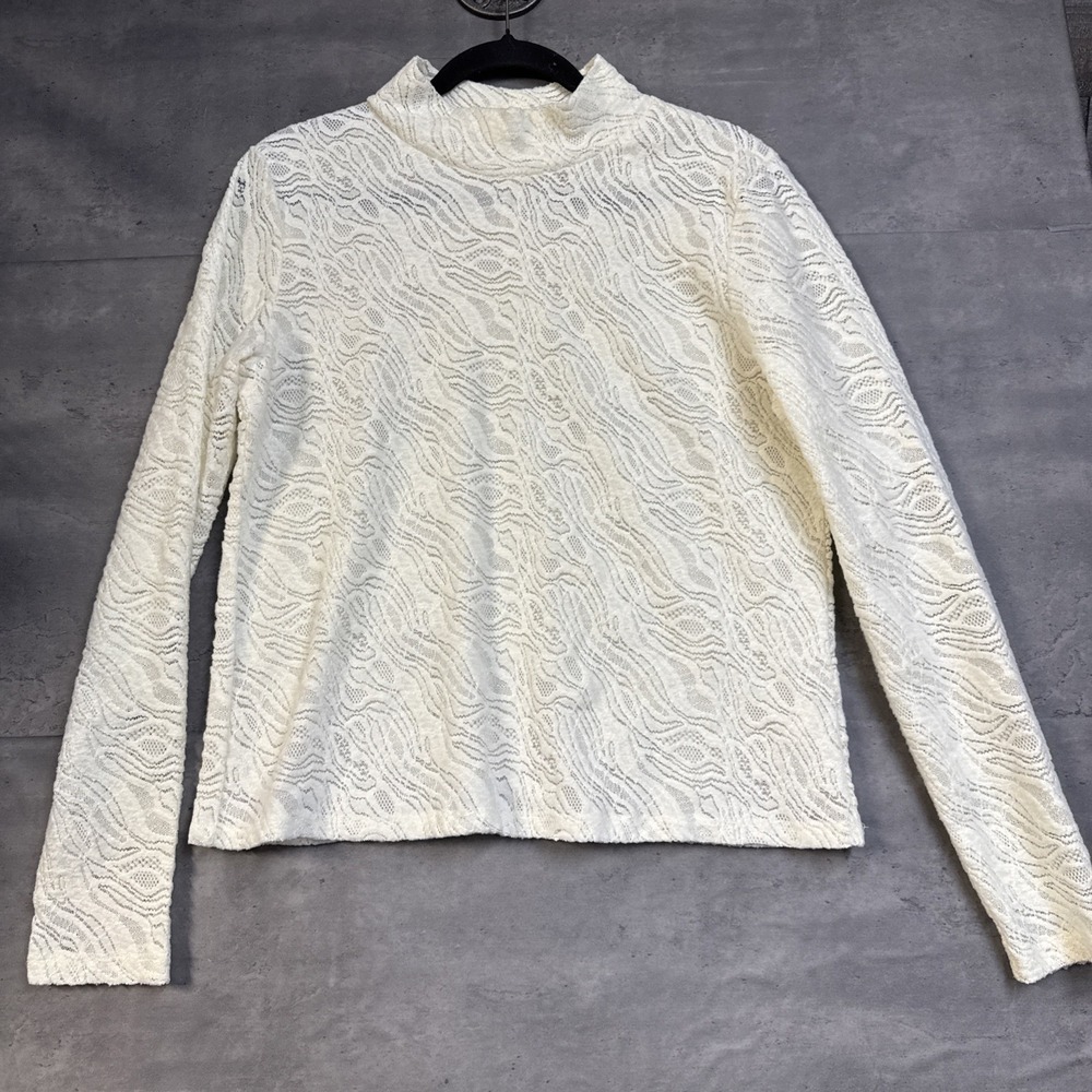 anthropologie Lace Layering  Mock Cream Abstract Wavy Pattern Lg